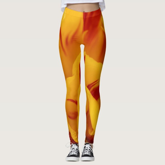 Elegant Two-Tone Red Gold Monsella Tulip Leggings (Front)