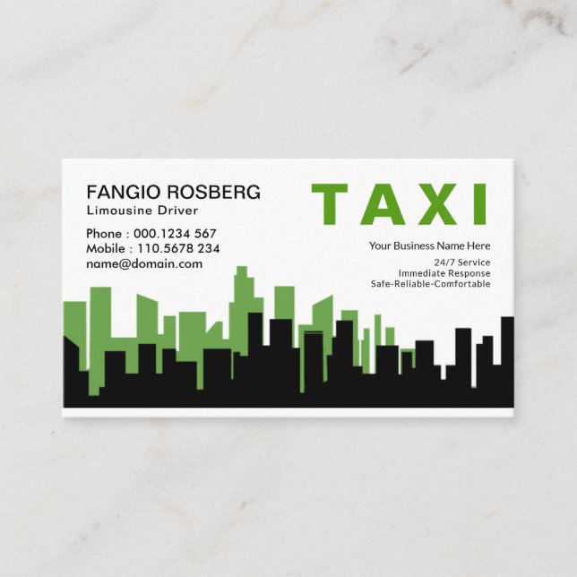 Elegant Two Toned City Skyline Silhouette Taxi Business Card (Front)