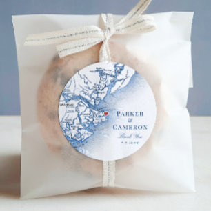 Elegant Tybee Island Georgia Map Wedding Favour Classic Round Sticker