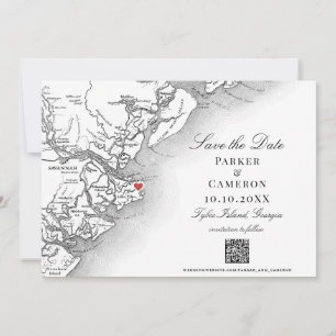 Elegant Tybee Island Georgia Map Wedding Save The Date