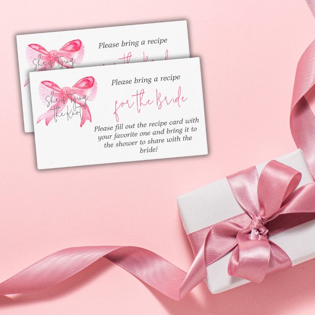 Elegant Tying Knot Pink Bow Bridal Shower Recipe Enclosure Card (Creator Uploaded)