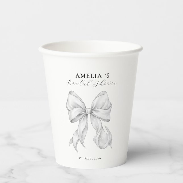 Elegant, tying the Bow  bridal shower Paper Cups (Front)