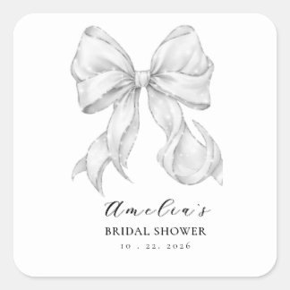 Elegant, tying the knot bridal shower white bow. square sticker