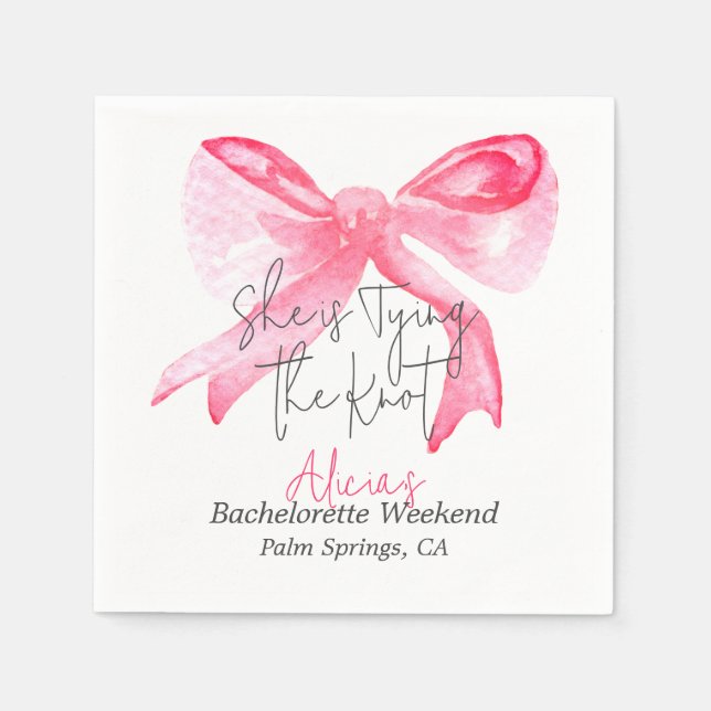 Elegant Tying the Knot Pink Bow Bachelorette Party Napkin (Front)