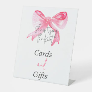 Elegant Tying the Knot Pink Bow Bachelorette Party Pedestal Sign