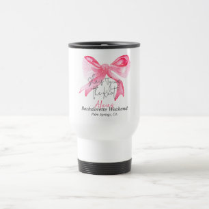 Elegant Tying the Knot Pink Bow Bachelorette Party Travel Mug