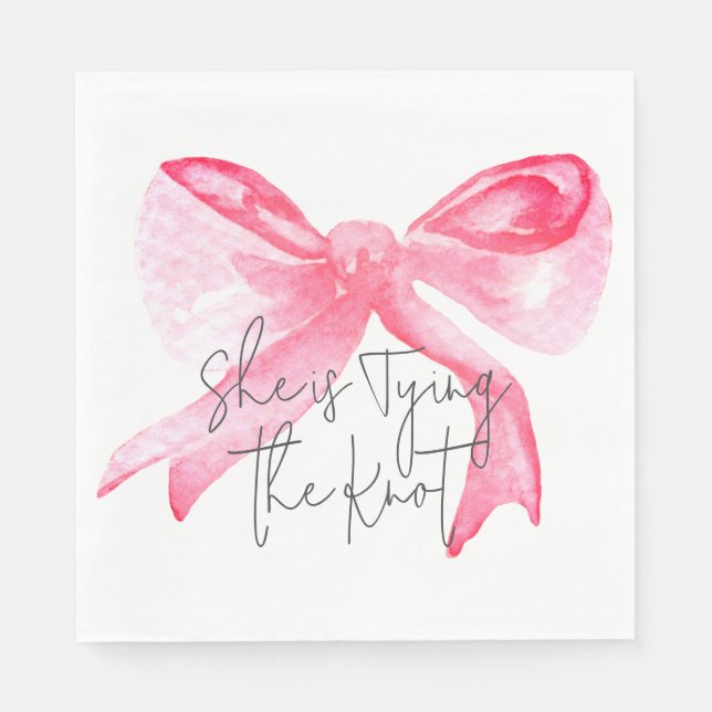 Elegant Tying the Knot Pink Bow Bridal Shower Napkin (Front)