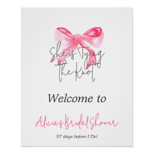 Elegant Tying the Knot Pink Bow Bridal Shower Poster