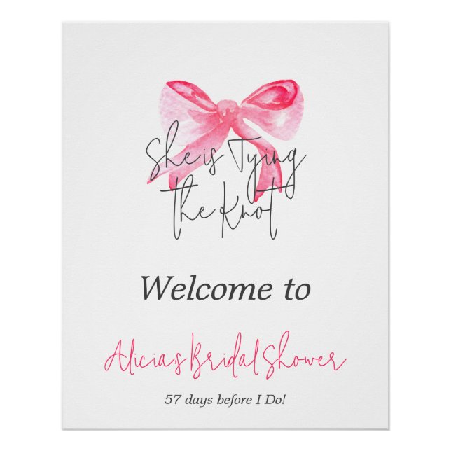 Elegant Tying the Knot Pink Bow Bridal Shower Poster (Front)