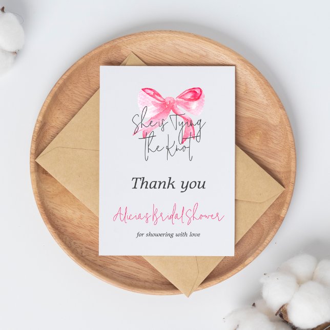 Elegant Tying the Knot Pink Bow Bridal Shower Thank You Card (Creator Uploaded)