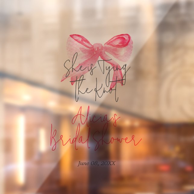 Elegant Tying the Knot Pink Bow Bridal Shower Window Cling (Sheet 2)