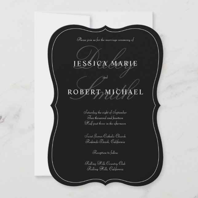 Elegant Type Black & White Wedding Invitation (Front)