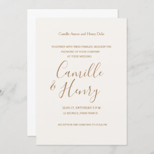 Elegant type champagne white gold modern wedding invitation
