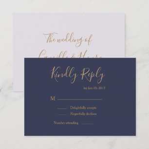Elegant type dark blue gold lilac wedding rsvp invitation