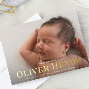 Elegant Type Full Photo FOIL Birth Announcement