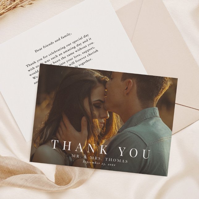 Elegant Type Minimal Photo  Thank You Card (Simple type overlay photo thank you card.)