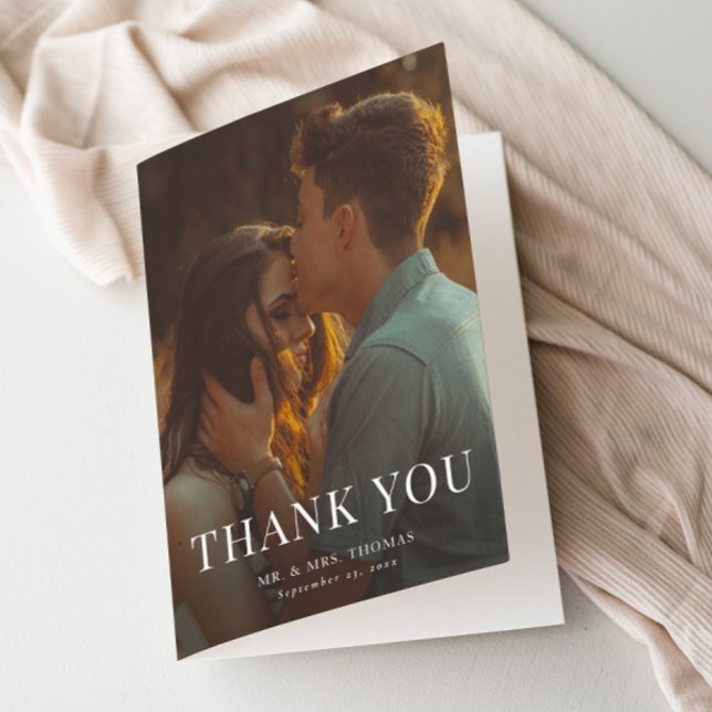 Elegant Type Minimal Photo  Thank You Card (Simple Type Overlay Photo Thank You Cards.)