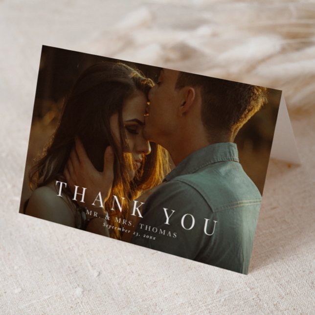 Elegant Type Minimal Photo Wedding  Thank You Card (Simple Elegant Typography Photo Wedding Thank You Card.)