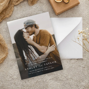 Elegant Type Monogram Photo Wedding Invitation Postcard