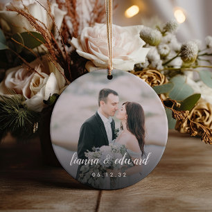 Elegant Type Personalised Wedding Photo Ceramic Tree Decoration