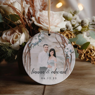 Elegant Type Personalised Wedding Photo Ceramic Tree Decoration