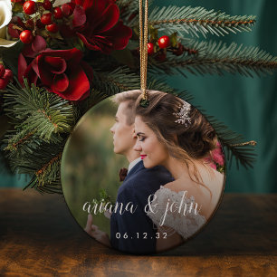 Elegant Type Personalised Wedding Photo Ceramic Tree Decoration