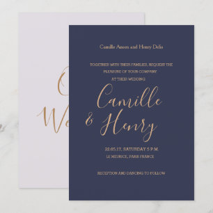 Elegant type royal blue gold lilac modern wedding invitation
