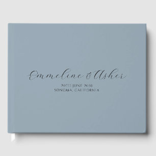 Elegant Type Script Serif Custom Blue Grey Wedding Guest Book