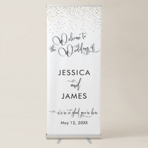 Elegant Type Wedding Welcome Faux Gold Confetti Retractable Banner