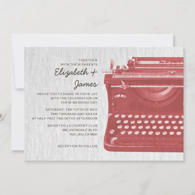 Elegant Typewriter Keys Wedding Invitations (Front)