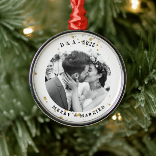 Elegant Typewriter   Merry and Married Photo Metal Tree Decoration