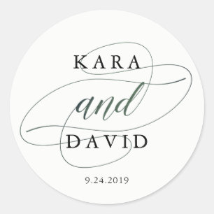 Elegant Typgraphy   Deep Green Wedding Classic Round Sticker