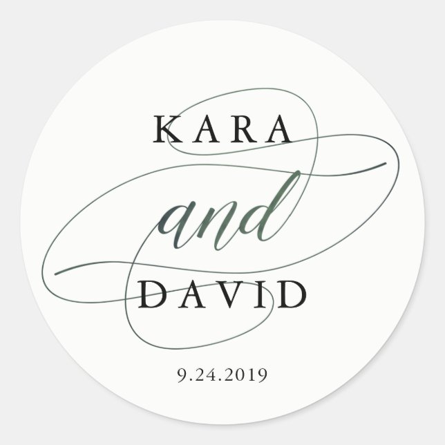 Elegant Typgraphy | Deep Green Wedding Classic Round Sticker (Front)