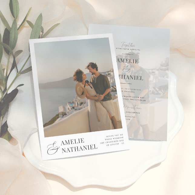 Elegant Typography 2 Engagement Photos Wedding Invitation (Creator Uploaded)