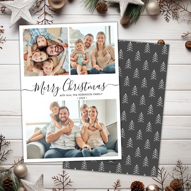 Elegant Typography 3 Multi Photo Christmas Holiday Card (Creator Uploaded)