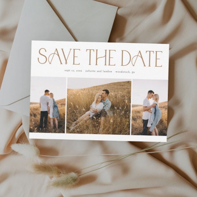 Elegant Typography 3 Photo Collage Wedding  Save The Date (Creator Uploaded)