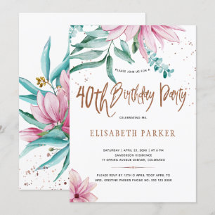 Elegant typography 40th floral birthday party invitation