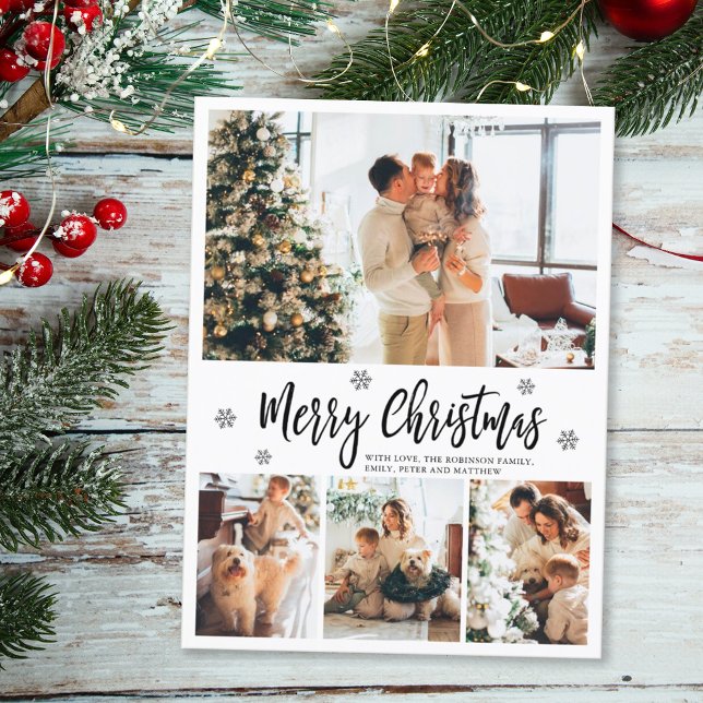 Elegant Typography 4 Photo Collage Christmas  Post Postcard (Creator Uploaded)