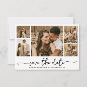 Elegant Typography 5 Photo Collage Wedding Save The Date
