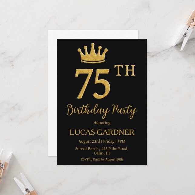 elegant typography 75th birthday invitations (Front/Back In Situ)