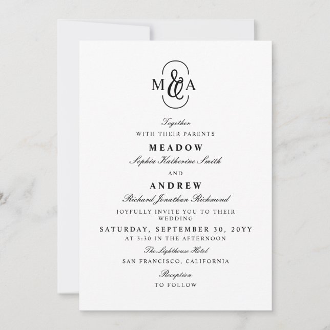Elegant Typography Ampersand Monogram Wedding Invitation (Front)
