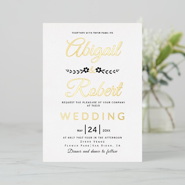 Elegant typography and flowers wedding gold (Standing Front)