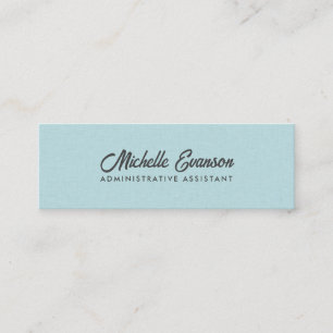 Elegant Typography Aqua Blue Linen Minimalist Mini Business Card