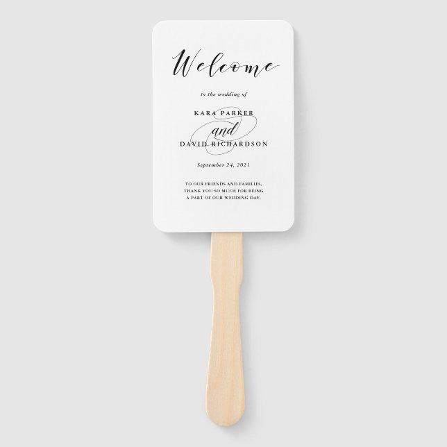 Elegant Typography | Black and White Wedding Hand Fan (Front)