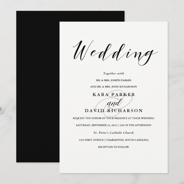 Elegant Typography | Black and White Wedding Invitation (Front/Back)