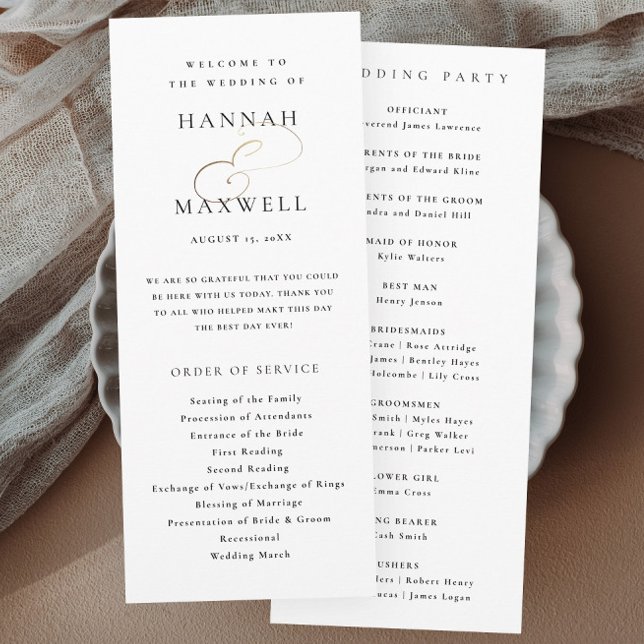 Elegant Typography Black and White Wedding Programme (Elegant typography gold script calligraphy wedding programs.)