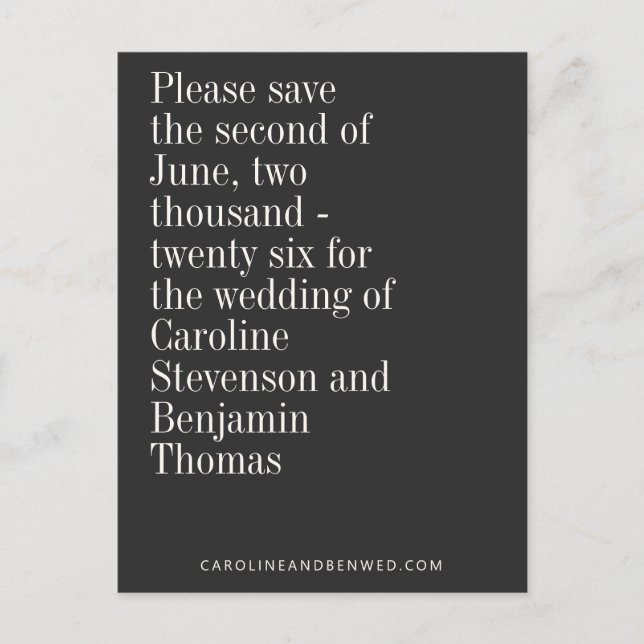Elegant Typography Black Modern Save The Date Postcard (Front)