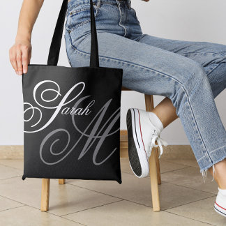 Elegant Typography Black Monogram Tote Bag