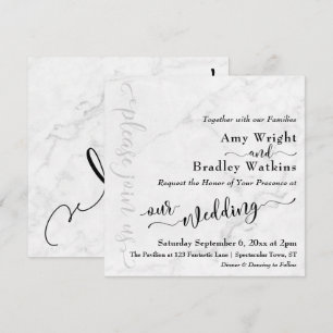 Elegant Typography Black on Marble Wedding 3 Invitation