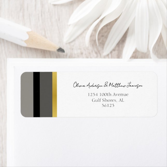 Elegant Typography Black White Gold Stripe Wedding (Insitu)